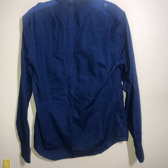 G By Guess Mens M Shirt Long Sleeve Button Front Blue 100% Cotton Pockets GBG - Picture 8 of 10
